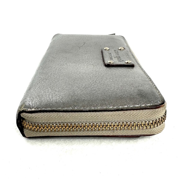 Kate Spade Silver Sparkly Leather Large Zip Around Wallet Clutch Purse Logo - Picture 3 of 9